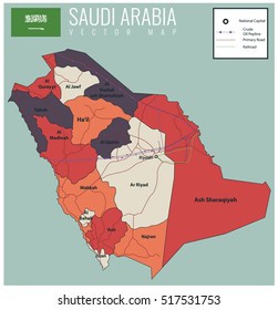 Saudi Arabia map with selectable territories. Vector illustration