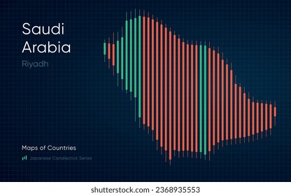 El mapa de Arabia Saudita se muestra en un gráfico con barras y líneas. Series de cartas de candelabros de Japón