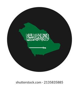 Saudi Arabia map silhouette with flag on black background