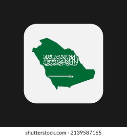 Silución de mapa de Arabia Saudita con bandera sobre fondo blanco
