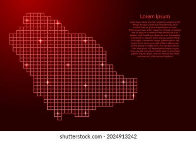 Saudi Arabia map silhouette from red mosaic structure squares and glowing stars. Vector illustration.