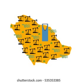 Saudi Arabia map. Snakes and oil pump.
