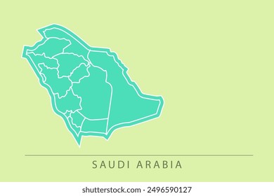 Mapa de Arabia Saudita con fondo de colores suaves. Mapa detallado creativo de Arabia Saudita aislado sobre fondo verde. Plantilla de Vector simple de Arabia Saudita para diseño e ideas creativas. EPS 10