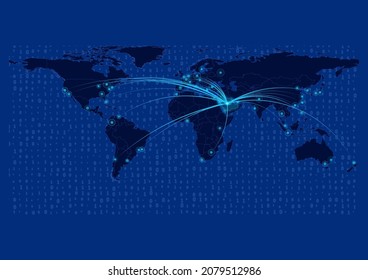 Mapa de Arabia Saudita para tecnología o innovación o conceptos de exportación. Conexiones del país con las principales ciudades del mundo. El archivo es adecuado para la edición digital y las impresiones de todos los tamaños.