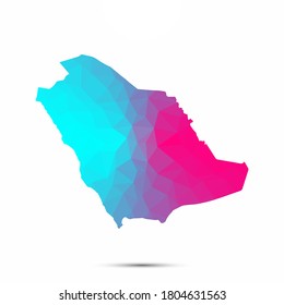 Saudi Arabia map triangle low poly geometric polygonal abstract style. Saudi Arabia abstract map. Cyan pink gradient abstract tessellation modern design background low poly. Vector illustration