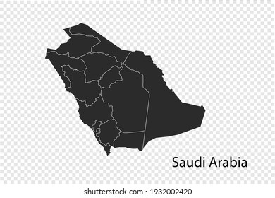 Saudi Arabia map vector, black color. isolated on transparent background