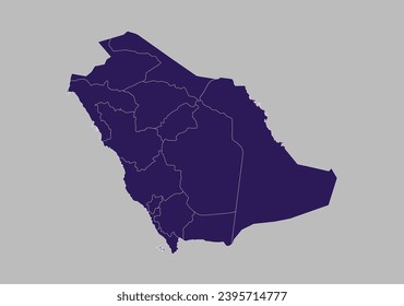 Saudi Arabia map vector, Blue purple color isolated on gray background.