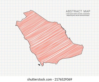 Saudi Arabia map of vector color silhouette chaotic hand drawn scribble sketch on grid paper.