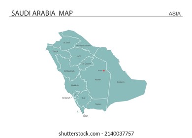 Saudi Arabia map vector illustration on white background. Map have all province and mark the capital city of Saudi Arabia. 