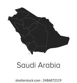 Saudi Arabia Map Vector Illustration - Silhouette, Outline, Saudi Arabia Travel and Tourism Map