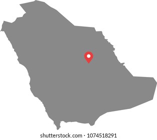 Saudi Arabia map vector outline illustration with capital location, Riyadh, in gray background. Highly detailed accurate map of Saudi Arabia prepared by a map expert.