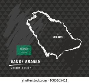 Saudi Arabia map, vector pen drawing on black background
