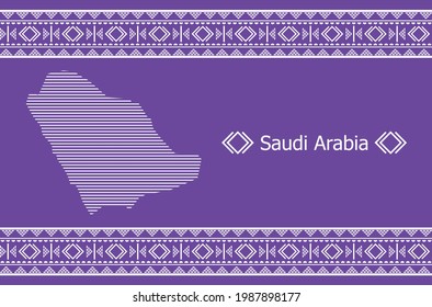 Saudi Arabia Map with Vector Seamless Saudi Arabia Traditional Purple Pattern Texture - Sadu, Sadou, Sadow or Sado. Vector Illustration. Eps 10