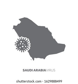 Saudi Arabia map with a virus microbe. Illness and disease outbreak