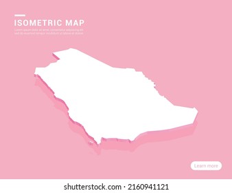 Saudi Arabia map white on pink background with 3d isometric vector illustration