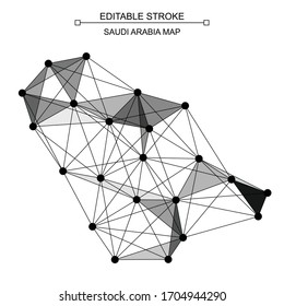 saudi arabia map, wireframe mesh polygonal of saudi Arabia, dots connecting line, KSA map with dots and lines, dot and structure, editable stroke