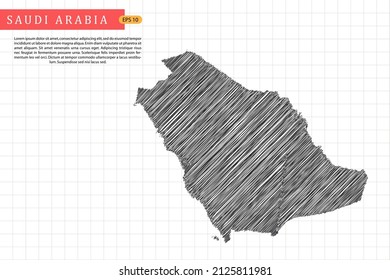 Saudi Arabia Map - World Map International vector template with black outline graphic sketch and old school style isolated on white grid background - Vector illustration eps 10