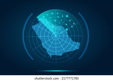 Saudi Arabia Map - World Map International vector template with futuristic circle radar style HUD, GUI, UI interface isolated on blue background for design, infographic - Vector illustration eps 10