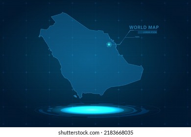 Saudi Arabia Map - World Map International vector template with Hologram in perspective style and HUD, GUI, UI interface isolated on blue background for design - Vector illustration eps 10