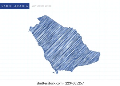 Saudi Arabia Map - World Map International vector template with blue outline graphic and pen drawing sketch style isolated on white grid background for design, website - Vector illustration eps 10