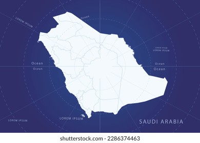 Saudi Arabia Map - World Map International vector template with High detailed and white color including circle line on blue background for design, infographic, website - Vector illustration eps 10