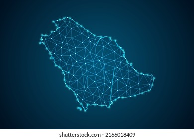 Saudi Arabia Map - World Map mash line and point scales on blue technology background. Wire Frame 3D mesh polygonal network line, design sphere, dot and structure -  Vector illustration eps 10