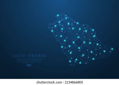 Saudi Arabia Map - World map vector template with Abstract futuristic circuit board Illustration or High-tech technology mash line and point scales on dark background - Vector illustration ep 10