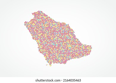Mapa de Arabia Saudita - Mapa mundial del vector de mapa con puntos coloridos, rejilla, grunge, estilo de medio tono aislado en fondo blanco para educación, infografía, diseño, sitio web - Ilustración vectorial eps 10