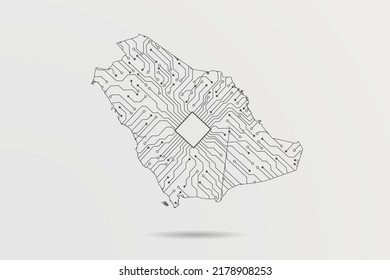 Saudi Arabia Map - World map vector template with Abstract futuristic circuit board Illustration or High-tech technology mash line and point scales on white background - Vector illustration ep 10