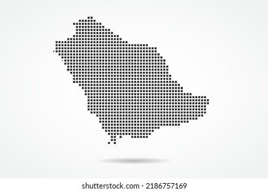 Mapa de Arabia Saudita - Plantilla de vector de mapa mundial con píxel negro, rejilla, grunge, estilo de medio tono aislado en fondo blanco para educación, infografía, diseño, banner - Ilustración vectorial eps 10