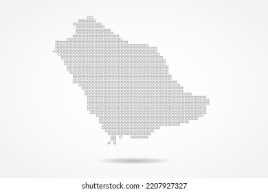 Saudi-Arabien-Karte - Weltkarte, Vektorvorlage mit quadratischem Pixel dünner Schwarz-Skizze und Rahmenskizze einzeln auf weißem Hintergrund für Bildung, Infografik, Design - Vektorgrafik eps10