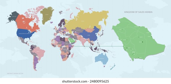 Saudi Arabia map in the World map vector, Abstract design vector