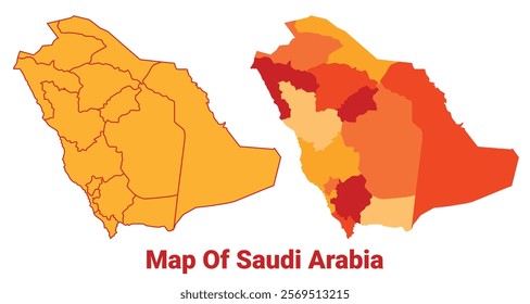 Saudi Arabia Map Yellow regions orange political map vector