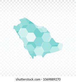 Saudi Arabia map-Polygonal map is made of colorful hexagons using the gradient method. On a plain background. Vector illustration eps 10.