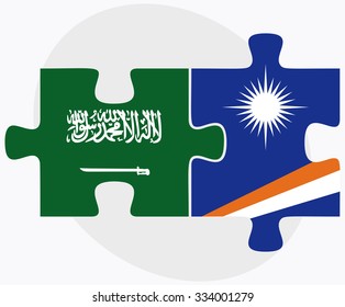 Saudi Arabia and Marshall Islands Flags in puzzle isolated on white background