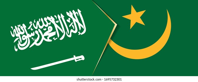 Saudi Arabia and Mauritania flags, two vector flags symbol of relationship or confrontation.