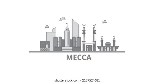 Saudi Arabia, Mecca city skyline isolated vector illustration, icons