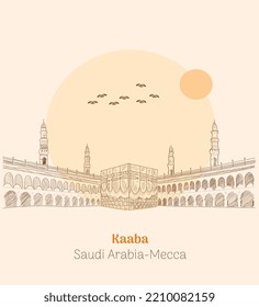 saudi arabia mecca kaaba hand drawing vector illustration