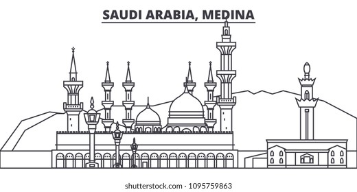 Saudi Arabia Medina Line Skyline Vector Il Ration Saudi Arabia Medina Linear Cityscape With Saudi Arabia Medina Line Skyline Vector Il Ration Saudi Arabia Medina Linear Cityscape With