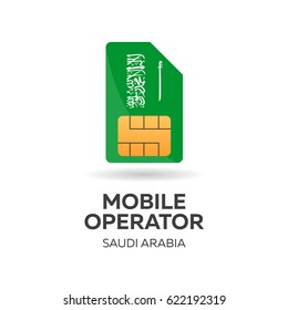 Saudi Arabia mobile operator. SIM card with flag. Vector illustration
