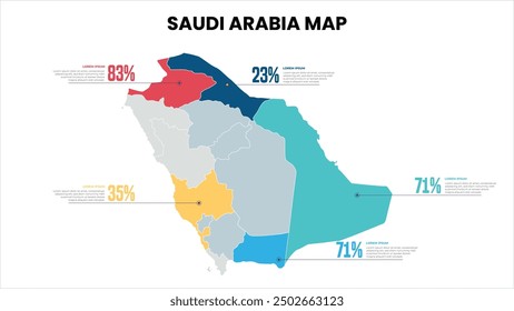 Saudi Arabia Modern Map Percentage Infographic Template, Detailed infographic map of Saudi Arabia