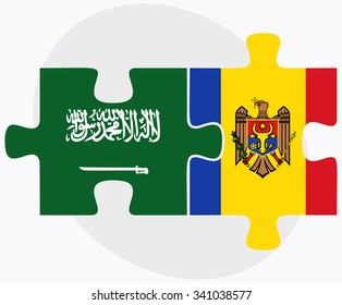 Saudi Arabia and Moldova Flags in puzzle isolated on white background