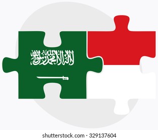 Saudi Arabia and Monaco Flags in puzzle isolated on white background
