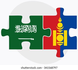 Saudi Arabia and Mongolia Flags in puzzle isolated on white background