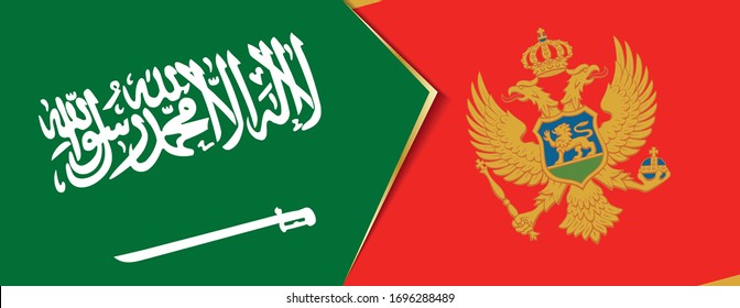 Banderas de Arabia Saudita y Montenegro, dos banderas vectoriales símbolo de relación o enfrentamiento.