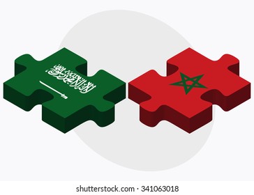 Saudi Arabia and Morocco Flags in puzzle isolated on white background