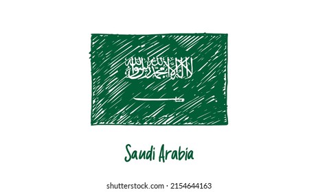 Saudi Arabia National Country Flag Marker or Pencil Sketch Illustration Vector