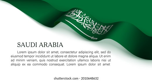 Saudi Arabia national day background. Realistic fluttering flag on a green backdrop with place for text