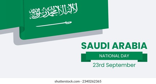 Saudi Arabia National Day Banner or Post Template with Flags. Happy Independence Day Saudi Arabia 23rd September.