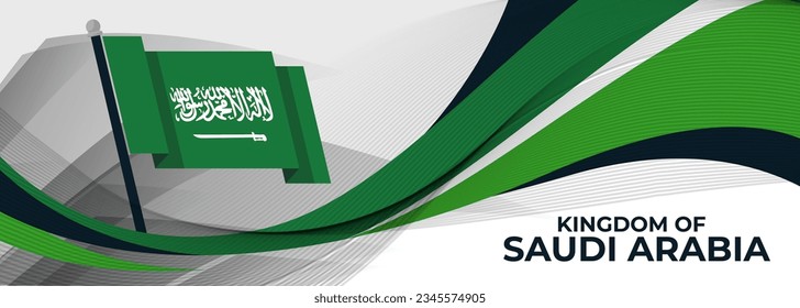 Banner del día nacional de Arabia Saudita, fondo de los colores de la bandera y diseño geométrico abstracto de blanco verde moderno. El Reino de Arabia Saudita abanderó el día de la independencia tema de negocios corporativos. Ilustración vectorial.